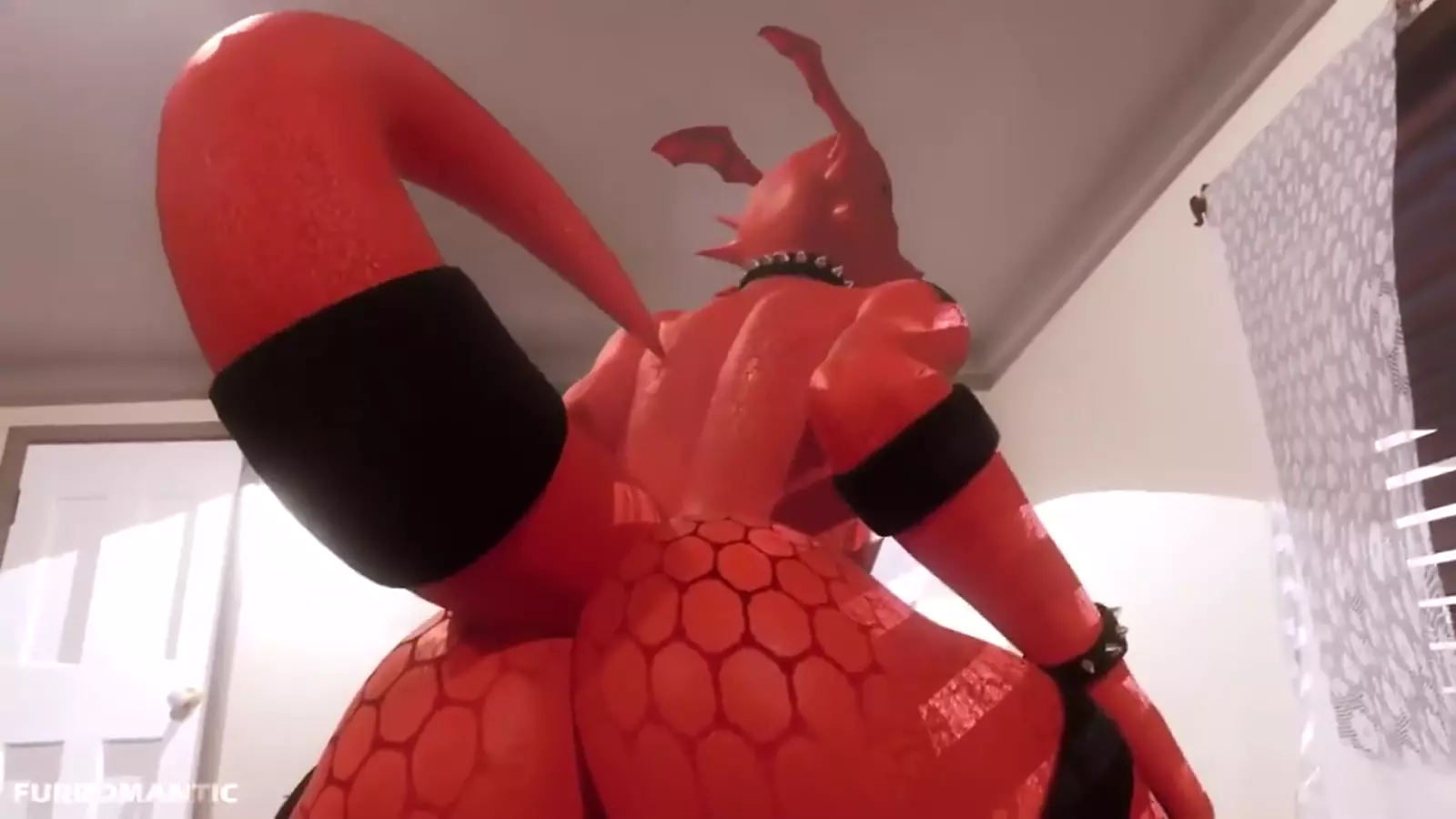 Seductive demon girl with huge melons and big butt